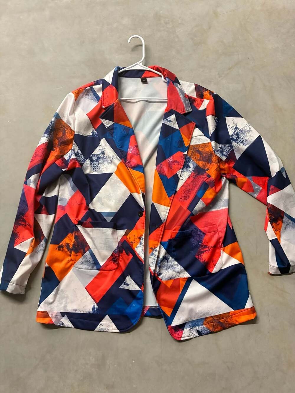 Graphic Print Single Breasted Blazer Geometric Colorful 3XL